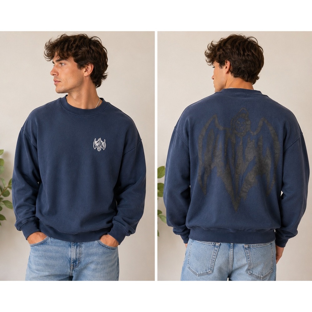 Warren Lotas Blue Bat‎ Reaper Graphic Back Crewneck Sweatshirt Mens Large USA